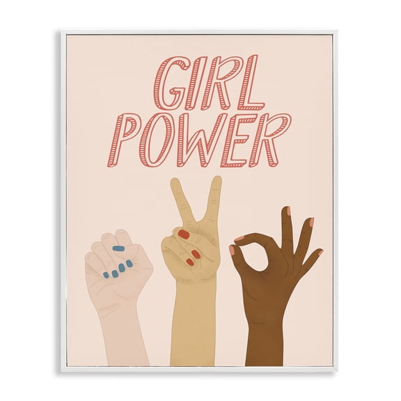 Stupell Industries Contemporary Girl Power Pop Phrase Various Hand Signs White Framed Giclee Art, 16 x 20, by JJ Design House LLC