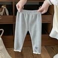 thumbnail image 2 of Toddlers Leggings Lace Trim Elastic Waisted Cotton Knit Stretch Long Pants for Baby Girls 6M-4T (1 Years, Gray), 2 of 6