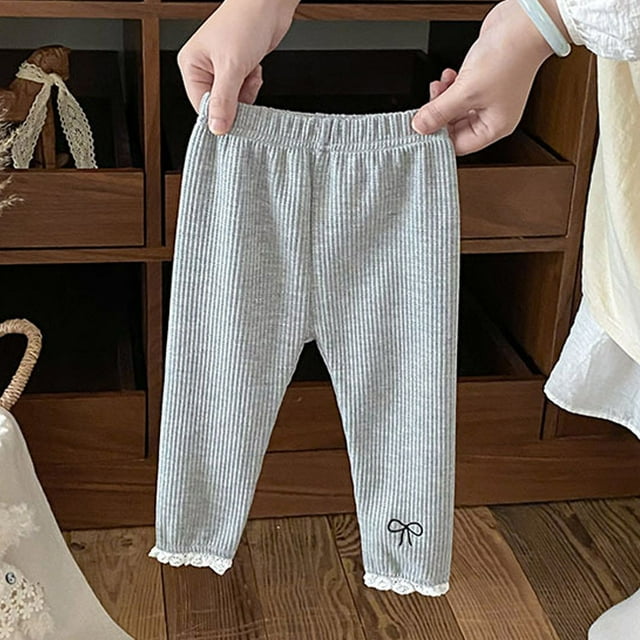 Cowsor Baby Girl Pants Toddler Girl Solid Ribbed Pants with Trim Newborn Cotton Leggings Infant Jogger Pants