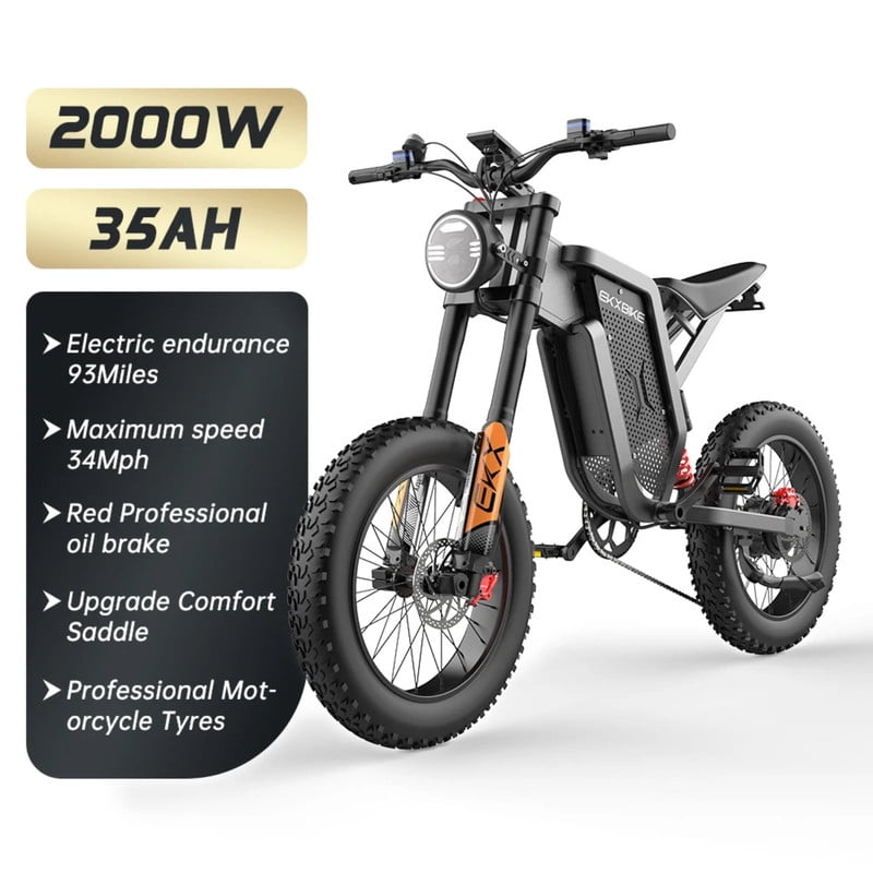 EKXBIKE X21 2000W Peak Electric Bike,35AH Samsung Battery,30MPH,75Mi Range,20"x4" Fat Tire,Hydraulic Oil Brake,7-Speed