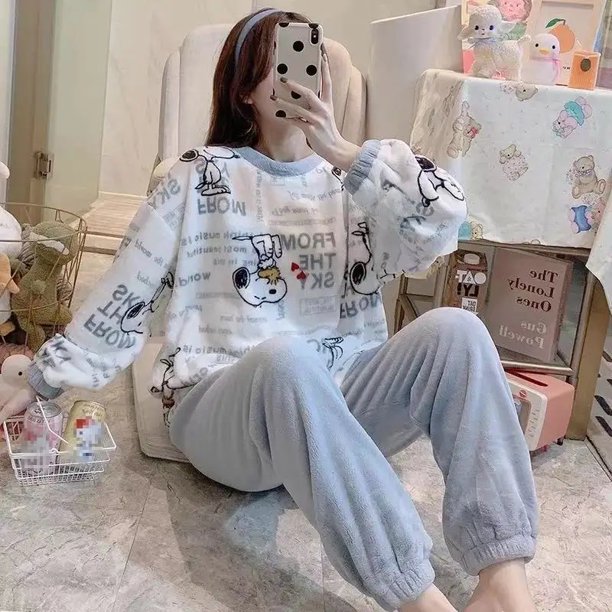 Ropa de dormir gruesa con forro polar para mujer, camisón de Panda bonito para otoño e invierno, ropa de franela para el hogar, ropa de maternidad cómoda para el hogar