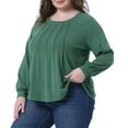 thumbnail image 2 of DARING DIVA Women's Plus Tunic Crew Neck Pleated Casual Blouse 3X Green, 2 of 6