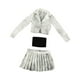 thumbnail image 2 of Conjunto de minivestido de chaqueta corta, falda plisada y top de tubo a escala 1/6 para figura Negro blanco, 2 of 9