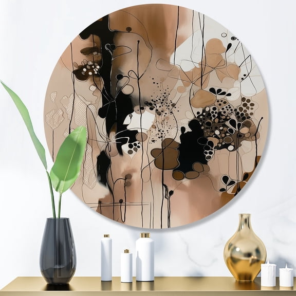 Designart "Artistic Freedom Brown and Black I" Abstract Metal Round Wall Decor