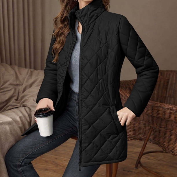 Pincandy Women's Quilted Jacket Coat Outwear Puffer Zip-up Stand