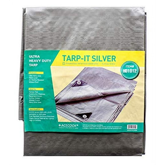 12 ft X 10 ft Waterproof Multi Purpose Water Proof Silver Tarp Poly Cover for Roof Car Heavy Duty