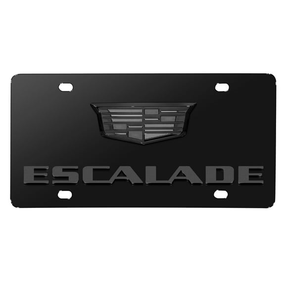 iPick Image for Cadillac Escalade 3D Dark Gray Dual Logo Black Stainless Steel License Plate, Official Licensed
