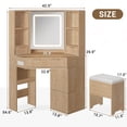 thumbnail image 6 of Corner Vanity Desk With Led Lighted Mirror & Rotating Shelves & Charging Station,Makeup Vanity Set With Mirror And Storage Stool, Makeup Table With Drawers, Rotating Shelves,Fluted OakColor, 6 of 11