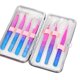 thumbnail image 2 of Juego de 7 pinzas para extensiones de pestañas, de acero inoxidable, rectas y curvas, para extensiones clásicas y voluminosas., 2 of 8