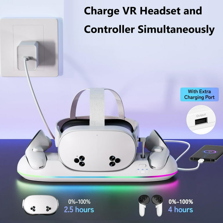 Pecham VR Charging Dock Fit for Meta Quest 3/Quest 3S/Quest 2, RGB