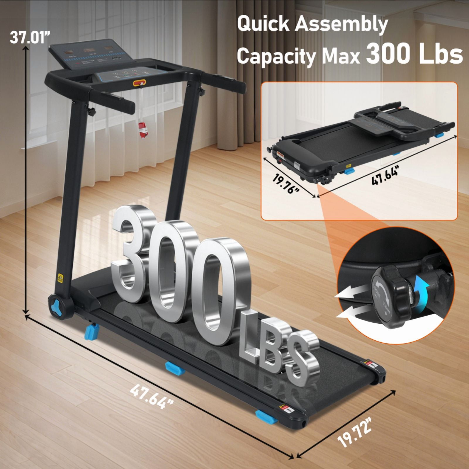 3.0HP Quiet Foldable Treadmills with Incline for Home, 10.0MPH 300 LBS Weight Capacity Home Exercise Equipment Treadmills with Heart Rate Sensors,Type C &   USB Charge Station ,Bluetooth