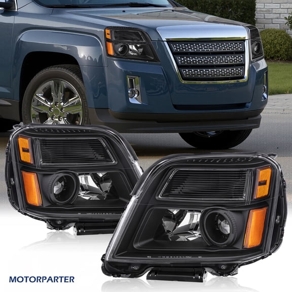 Set Headlights Black Housing For 2016-2017 GMC Terrain Sport Utility Frong Lamps