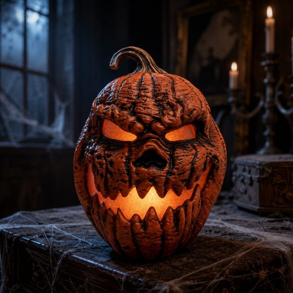 Glowing LED Fanged Pumpkin Halloween Decoration with Warm Orange Light, Spooky Prop for Outdoor Yard Haunted House Party Display