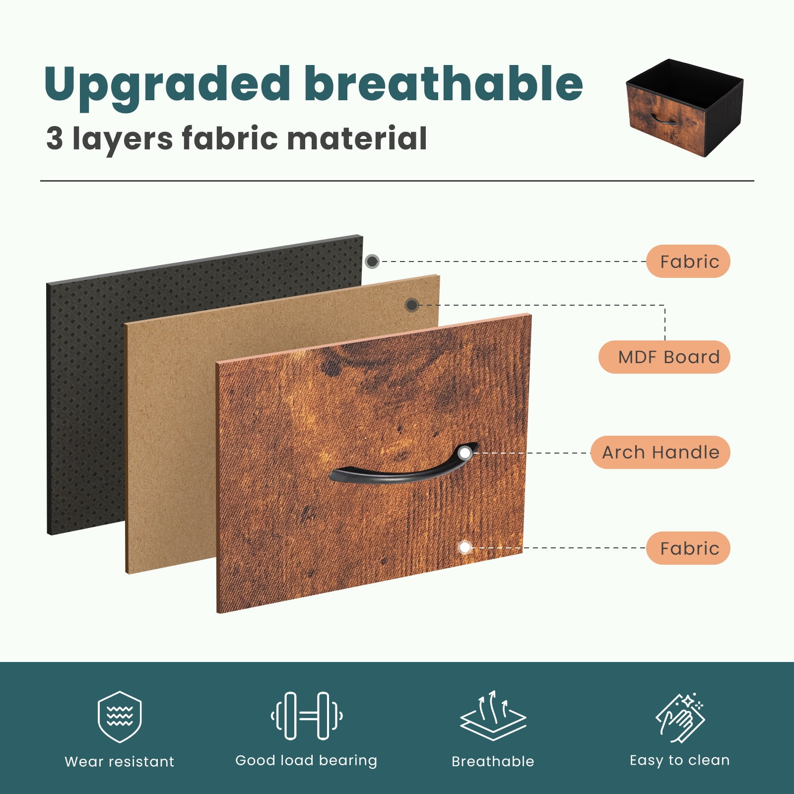 MAYEERTY 7-Drawer Fabric Storage Tower, Versatile Organizer with Wood Top for Bedroom, Living Room, Gray
