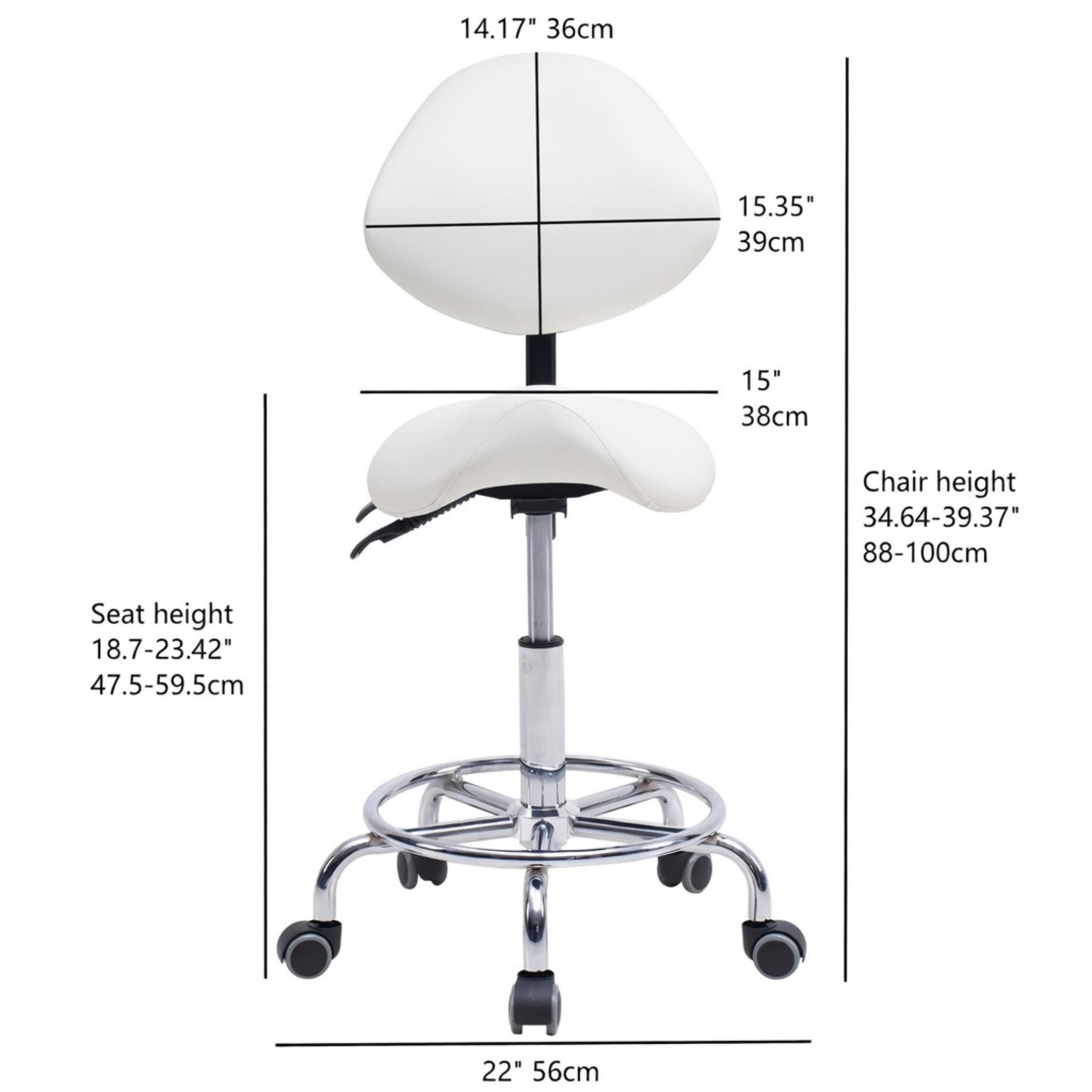 Noble House Saddle Stool Chair with Adjustable Backrest, Hydraulic Lift, Swivel Seat, White