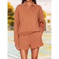 thumbnail image 4 of Women's 2 Piece Sets Long Sleeves Top Shorts Casual Trendy Outfits Tangerine Color L, 4 of 8