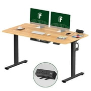 FLEXISPOT 55x28 مكتب منزلي بارتفاع أسود وخشب القيقب قابل للتعديل مكتب قائم على سطح المكتب مكون من قطعة كاملة