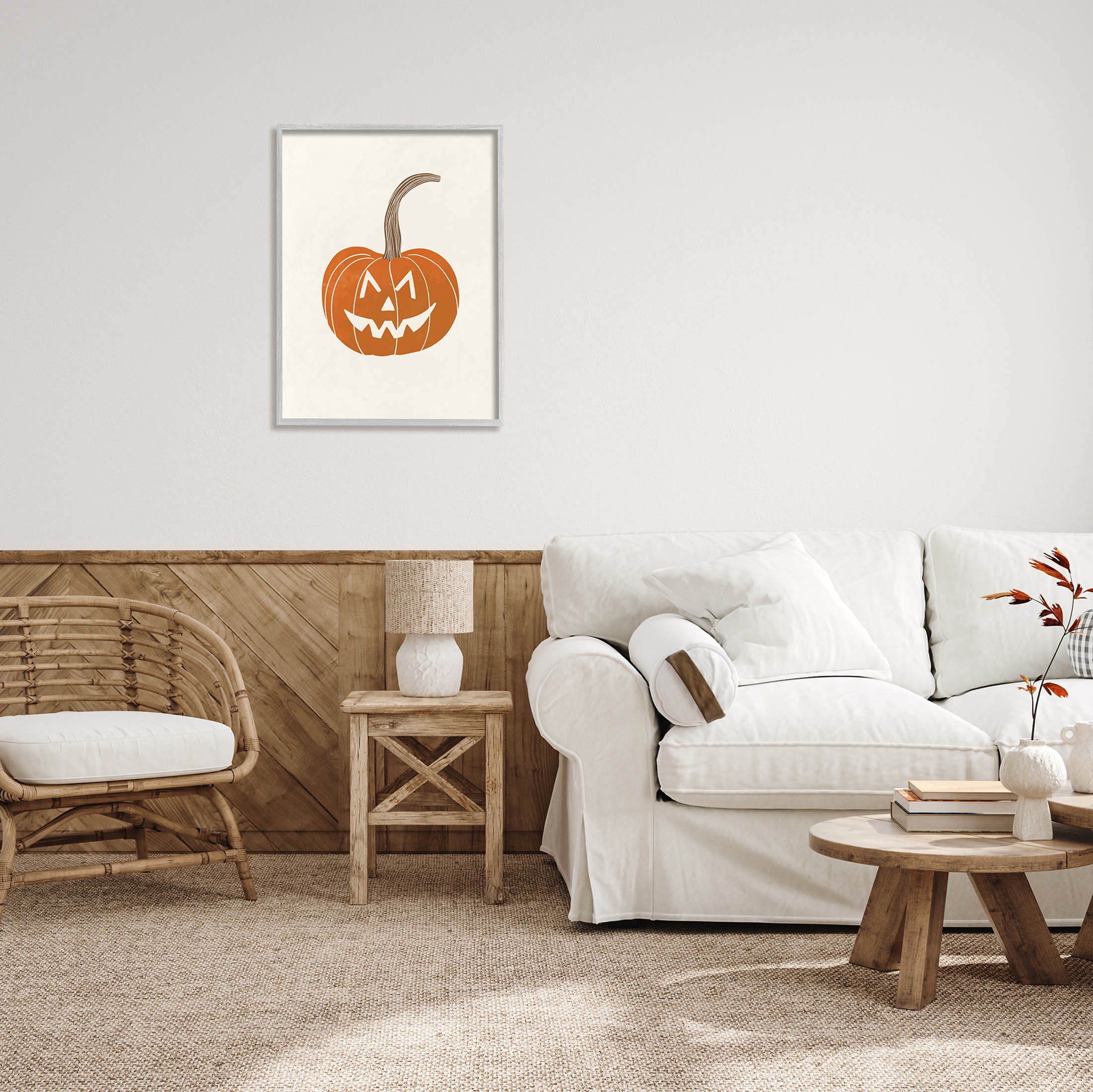 Stupell Industries Happy Jack-o-Lantern Smile Graphic Art Gray Framed Art Print Wall Art, Design by Taylor Shannon Designs