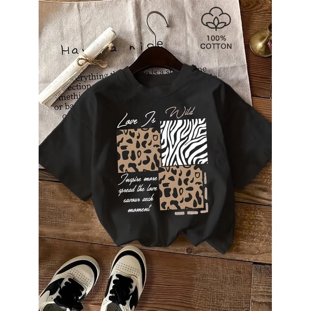 100% Pure Cotton Letter Print Short Sleeve Women's T-shirt