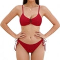 thumbnail image 4 of Qiopertar Women's Solid Color High Waist Two Piece Swimsuit Set with Chest Pads Conservative Beach Bikini Swimwear for Swimming Pool Vacation Summer, Red XXL, 4 of 5