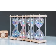 Large 60-Minute Hourglass Sand Timer,Pastel Macaron Glass & Natural Oak Wood Base, Modern Minimalist Office Home Desktop Decor(White)