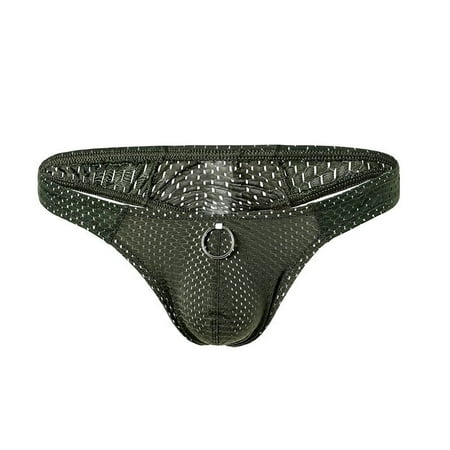 

JNGSA Men s Thong Underwear Ring Panties Fashion Breathable Nylon Mesh Thong Cool And Comfortable Army Green