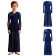 thumbnail image 3 of Aislor Boys Lyrical Outfit Long Sleeve V Neck Back Zipper Leotard with Mesh Split Pants Modern Dance Set for Recital Navy Blue 8, 3 of 7