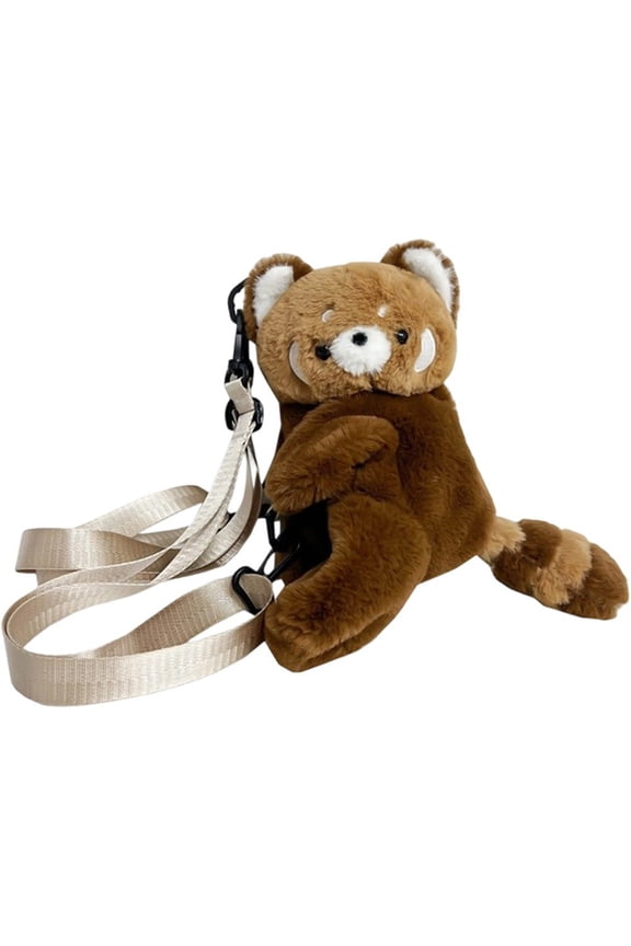 Red Panda Plush Backpack, 3D Cartoon Rucksack, Brown