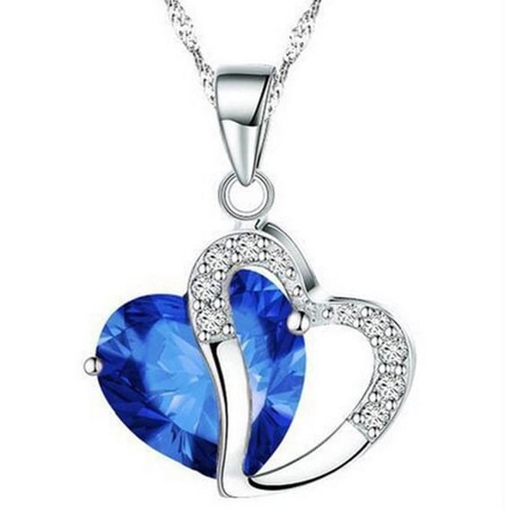 Women Stainless Steel Heart Crystal Rhinestone Silver Pendant Necklace
