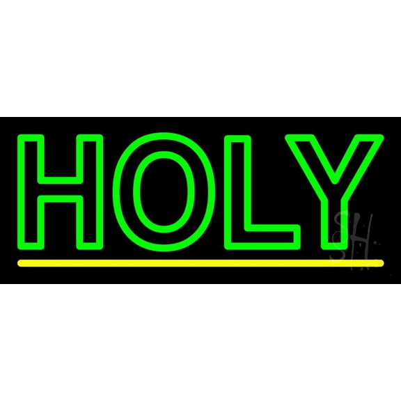 Green Holy LED Neon Sign 6" Tall x 15" Wide - inches Black Square Cut Acrylic Backing, with Dimmer - Premium built indoor Sign for Home décor, Event, Religious place, Store interior, Office.
