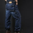 thumbnail image 6 of Miluxas Men's Relaxed Fit Cargo Jeans Elastic Waist More Pockets Straight Leg Work Utility Pants Blue, 6 of 8