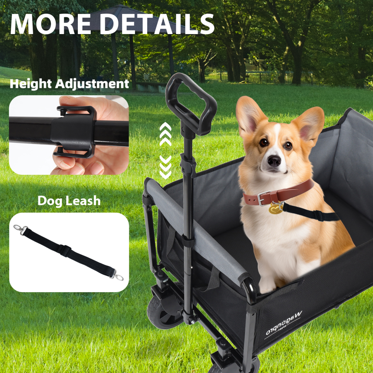 All-in-One Convertible Folding Wagon Cart with Bench Seat and Dog Leash, Heavy Duty Utility Trolley with All Terrain Wheels, Lightweight Shopping Cart for Beach, Garden, Camping, Sport, Black