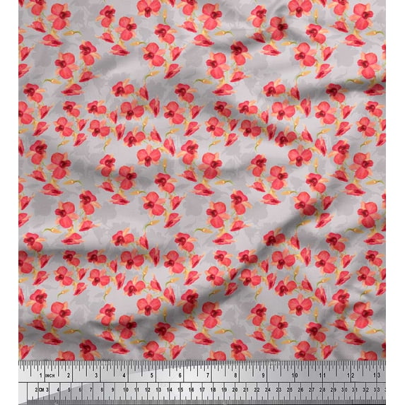 Soimoi Gray Cotton Duck Fabric Artistic Floral Fabric Prints By Yard 42 Inch Wide