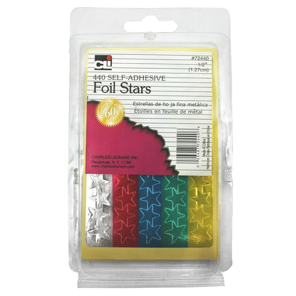 Foil Star Labels, Self-Adhesive, 1/2 Inch Metallic Star Stickers, Assorted Colors, 440/Box