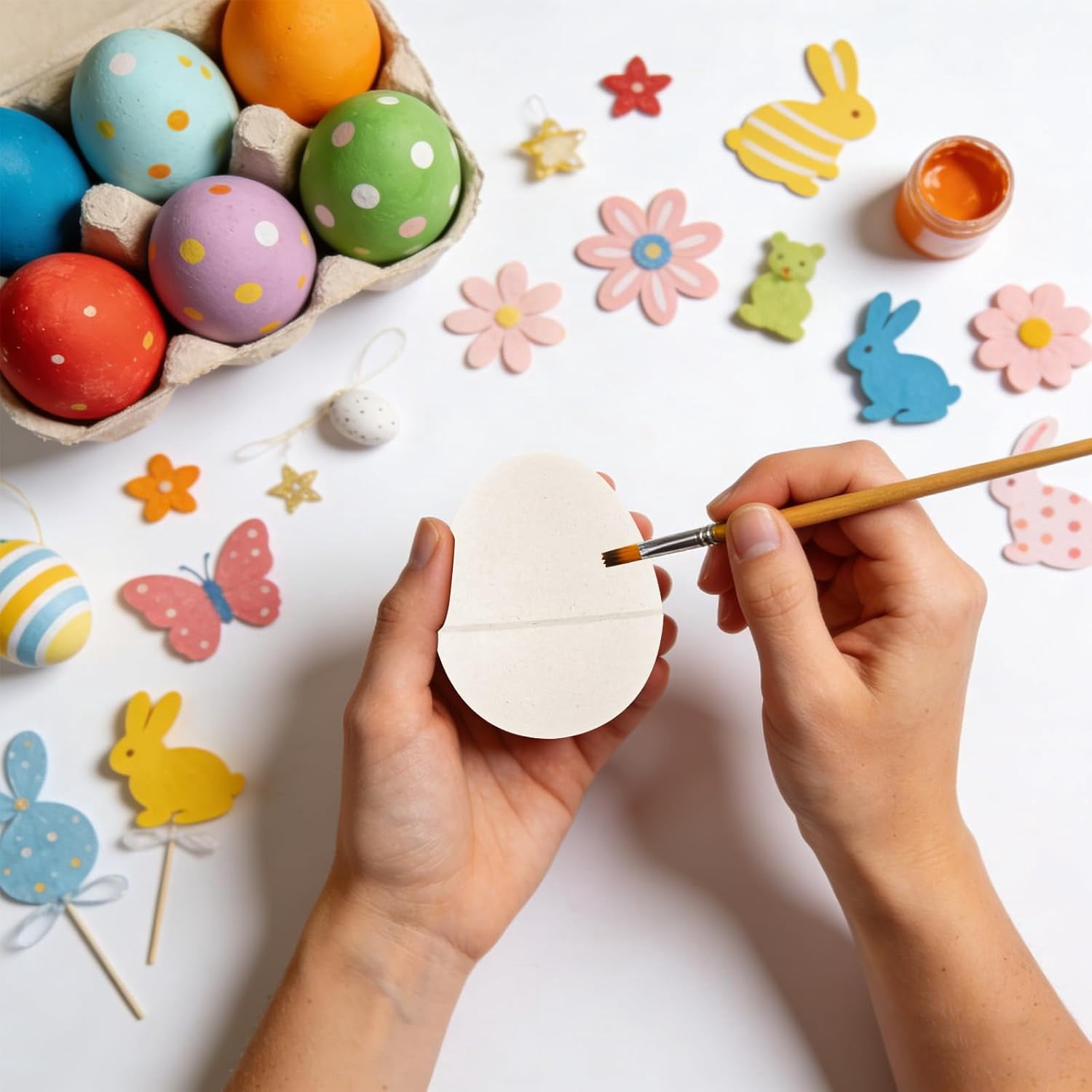 48 Pcs DIY Paper Mache Easter Eggs,3.2"x2.2"Durable Easter Eggs Empty,Cardboard Easter Eggs,Paint Your Own Paper Mache Eggs for Easter Party Gifts Basket Filler (White)