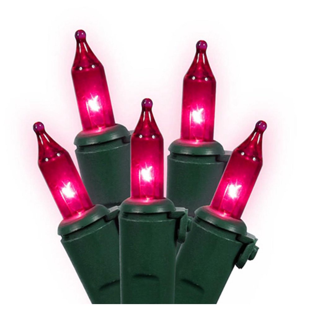 Set of 150 Heavy Duty Pink Mini Christmas Lights Green Wire Connect 6