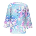 thumbnail image 5 of Summer Saving Clearance 2024! POTETI Womens Clearance Tops Blue Three Quarter Sleeve Retro V-Neck Easter Printed Loose Tops Blouse, 5 of 5