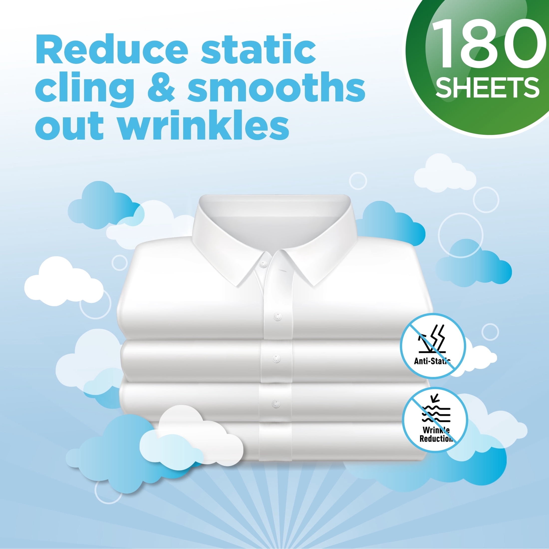 (6 pack) Great Value Free & Delicate Hypoallergenic Dryer Sheets, 180 Count