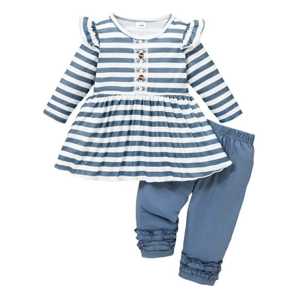 Splozh Girls Fall Outfit Baby Girl Clothes Toddler Girl Outfits Ruffle Shirt Pants Cute Outfit Set Baby Girl Fall Winter Clothes Sky Blue,6-9 Months
