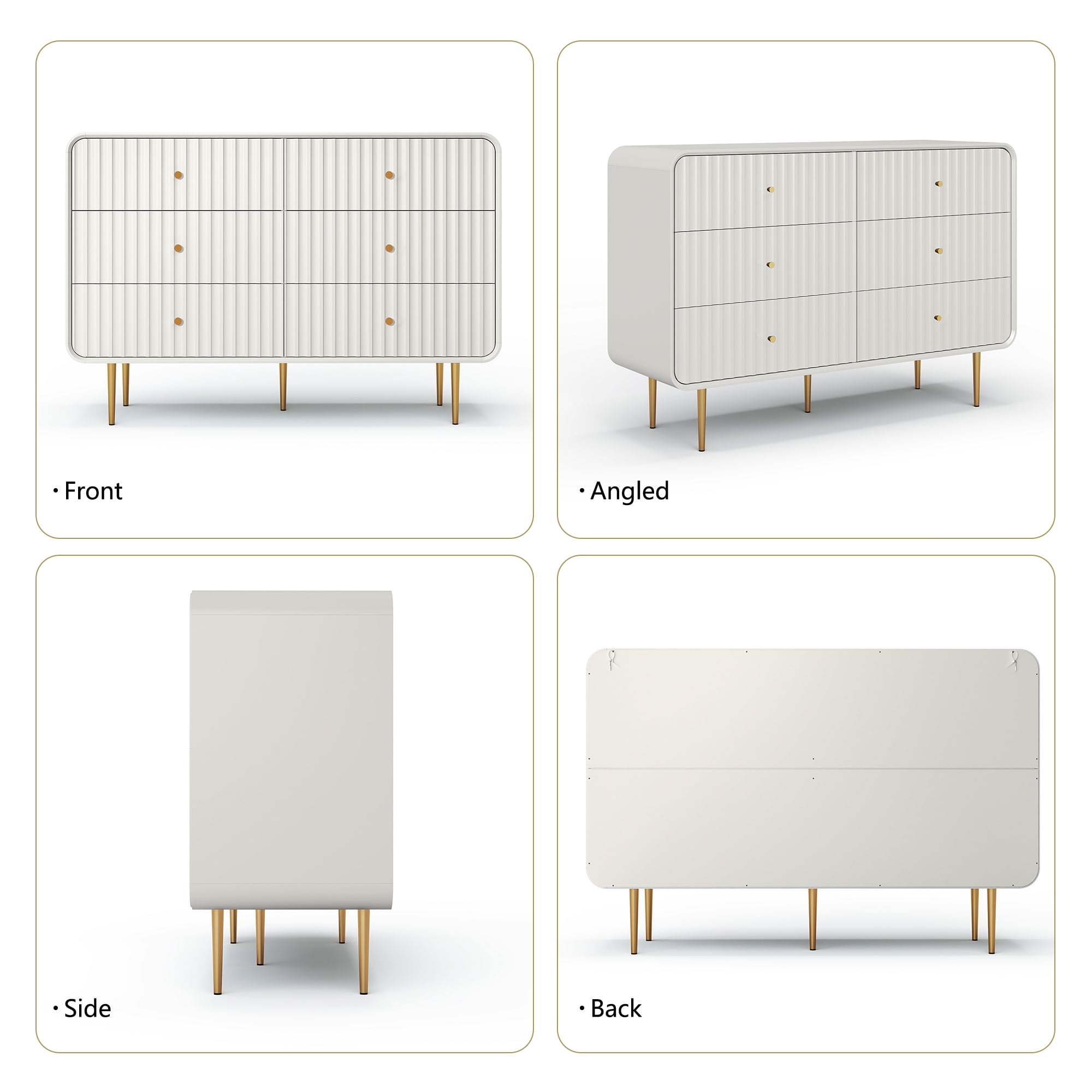 HLR 6 Drawers Dresser for Bedroom, 54'' W Modern Fluted Storage Chest of Drawers for Hallway, White