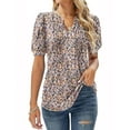 thumbnail image 2 of Womens Tunic Tops V Neck Shirts Short Sleeve Summer Puff Pleated Casual Blouses Puff Pleated Work Blouse Fashion Tops, 2 of 9