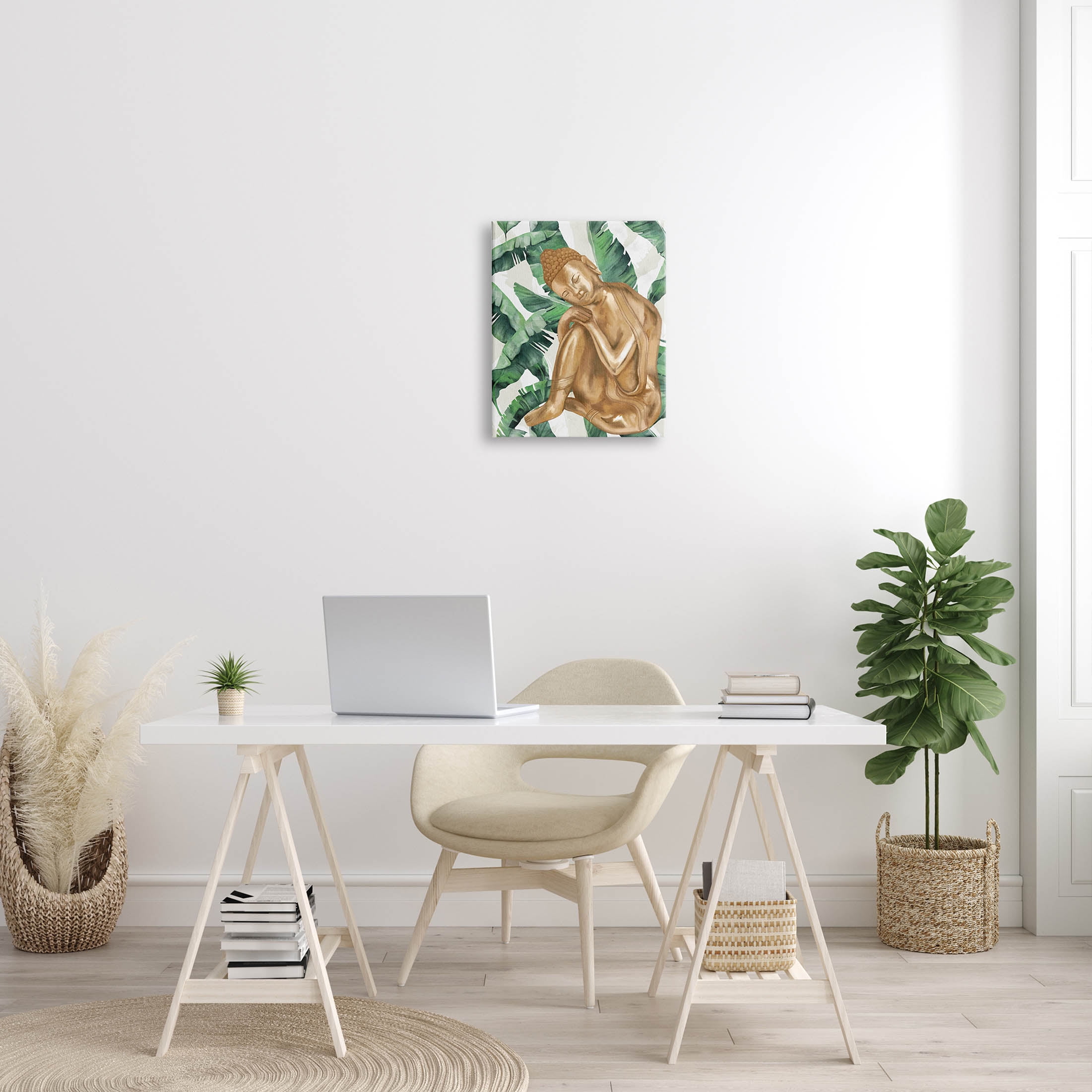 Stupell Industries Tropical Leaves Pattern Buddha Graphic Art Gallery Wrapped Canvas Print Wall Art, Design by Lil' Rue