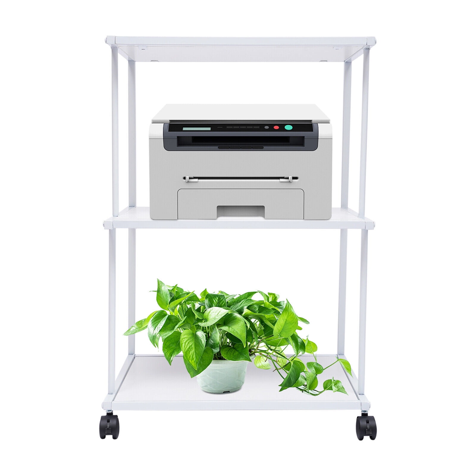 MIDUO 3Shelf Printer Stand Cart with Storage White Mobile Desk