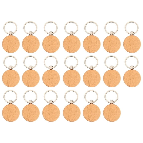 20Pcs Blank Round Wooden Keychain DIY Wooden Keychain Key Tag Gift,20 * Keychain,Silver & Wood