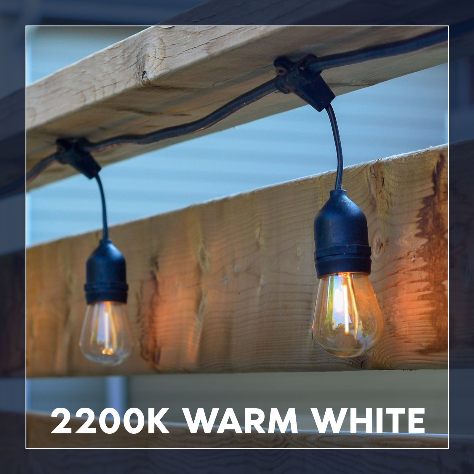 Luxrite 48FT LED Outdoor String Lights Commercial Grade Waterproof, 24 S14 Shatterproof Bulbs, IP65, Patio Garden Cafe