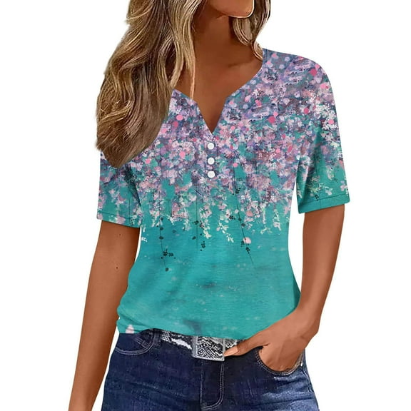 gbyLJF Fitted Short Sleeve Shirts for Women Trendy Tops Oversized Tops for Women Glitter Tops for Women Blue XL