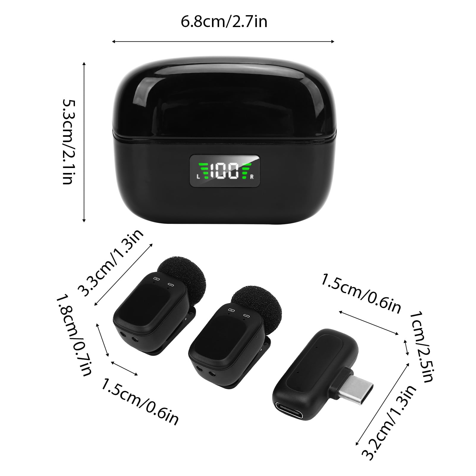 Riousery Wireless Lavalier Microphone System Noise Reduction 2.4G Transmission Plug and Play Collar Clip Mic with Charging Case for Phones Computers Cameras, Black