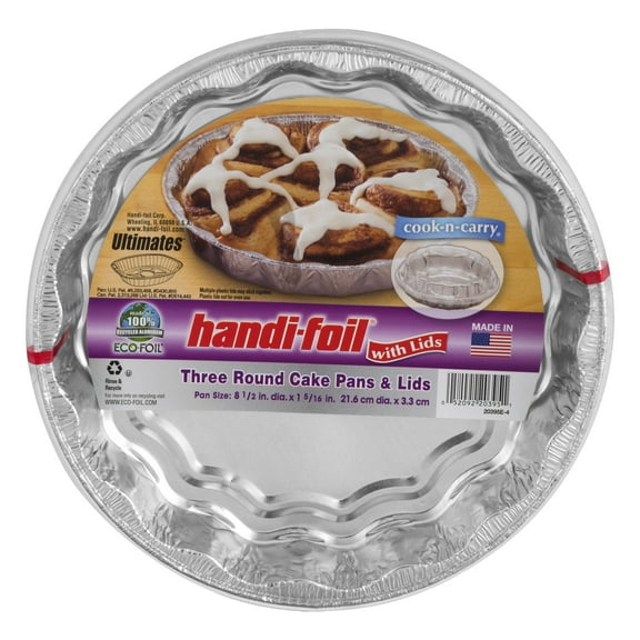 Handi-foil Round Cake Pans with Lids, 3 Count