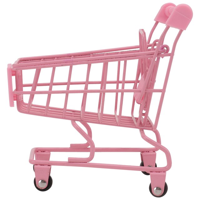 SHISUYAN 1PC Mini Shopping Cart Trolly Desktop Storage Basket Holder Photo Props - Size S (Wheel Color Random)