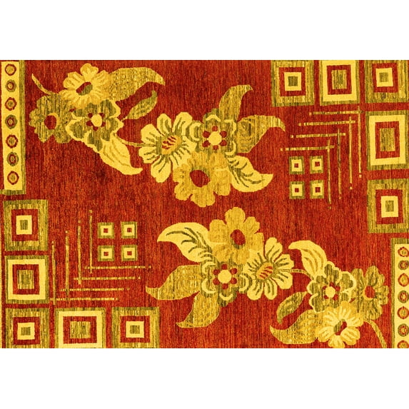 Ahgly Company Indoor Rectangle Abstract Yellow Modern Area Rugs, 2' x 3'